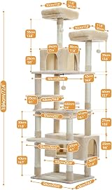 PAWZ Road Cat Tree 184cm Large Cat Tower with Sisal Posts Beige 8-Level view 2