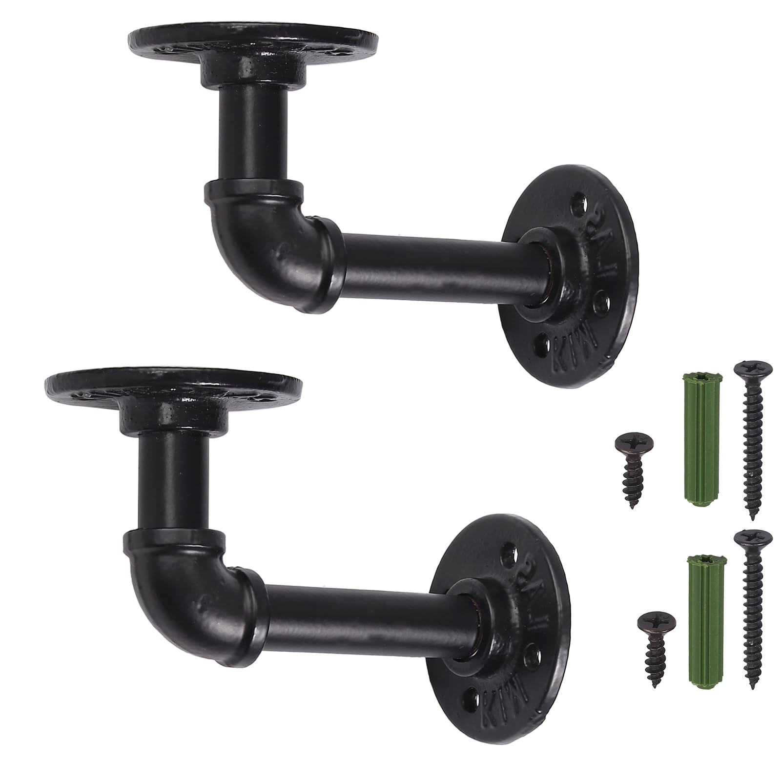 HOMGEN 2Pack Pipe Shelf Brackets Industrial Pipe Floating Shelf Brackets Withstand 20KG Heavy Duty Shelf Brackets with Screw Accessories Iron Wall Brackets for Bookshelf Scaffolding Board (15 X 8 cm)