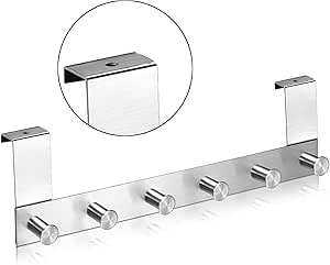qobobo Gancho Puerta Acero inoxidable Colgadores Ganchos Perchero para Ropa Toallas Guantes Bolsas Baño Cocina Oficina - 6 ganchos (Puerta con 20mm)