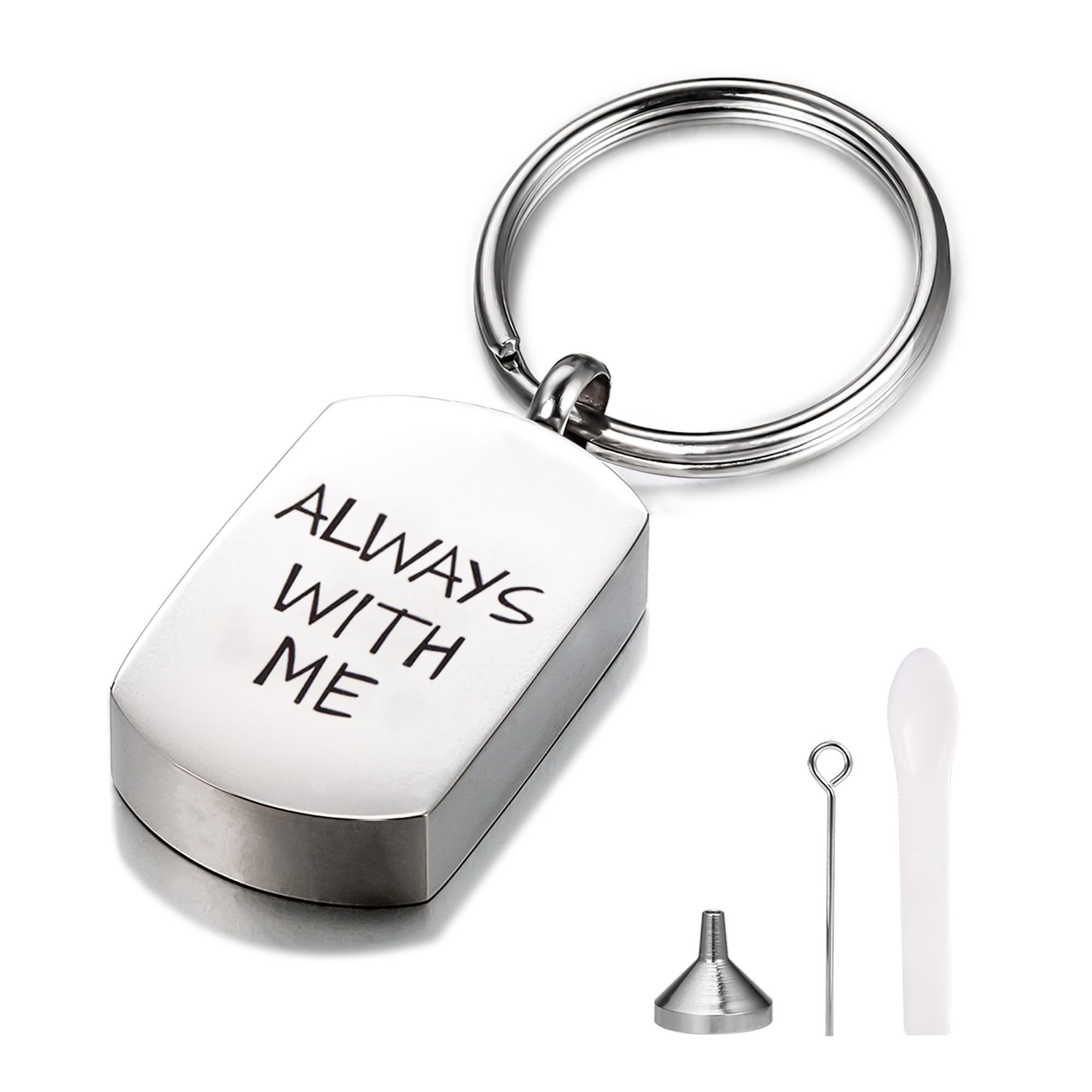 Gredstar Memorial Urn Keychain for Ashes - “Always With Me” Dog Tag Urns for Human or Pet Ashes, Cremation Jewellery Keepsake Keyring Sympathy Gift