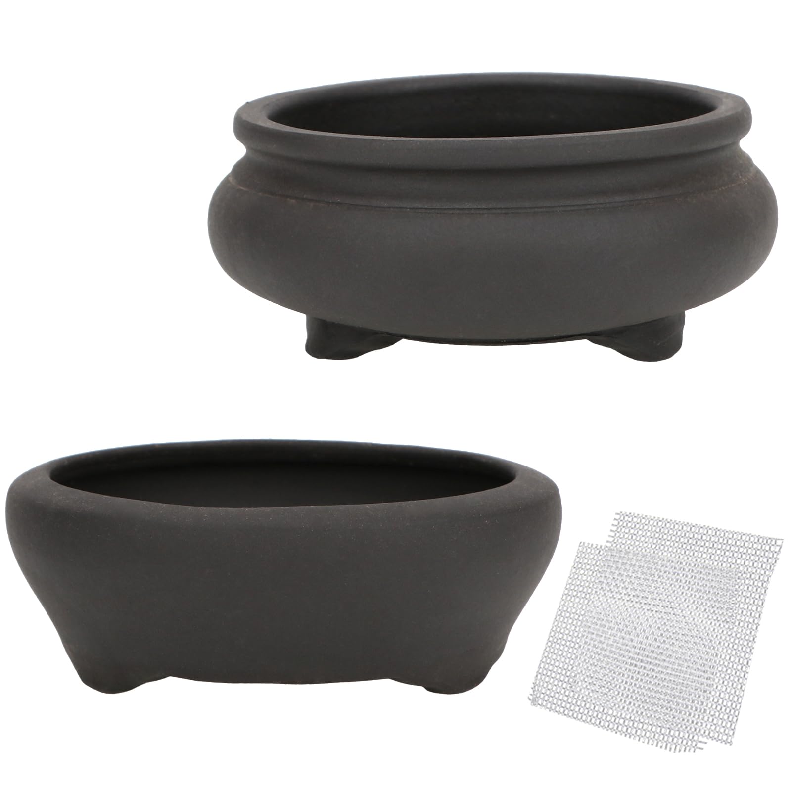 happy bonsai 2 pc 3.7" + 3.9" Unglazed Round Ceramic Succulent Planter Pot Set