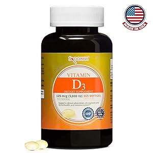 Spoonful Vitamin D3 with Coconut Oil, 5000 IU/125mcg, 365 Softgel Capsules, Bone Health and Immune System Support, Made in USA