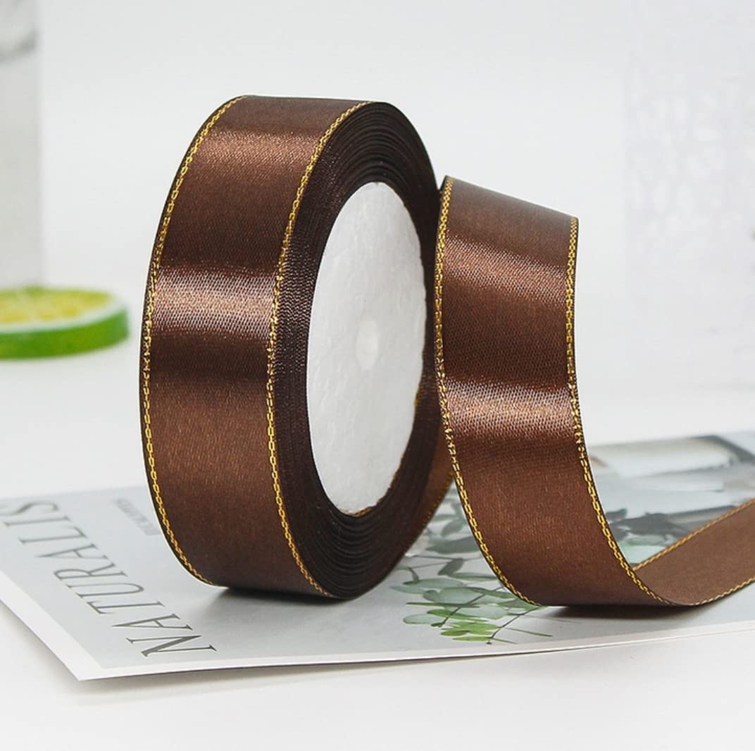 MajorCrafts® 25mm 22metres Gold Edge Trim Satin Fabric Ribbon Roll Craft Embellishments (Dark Brown R32)