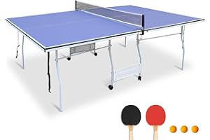 ATHFINER Full-Size Portable Ping Pong Table 4.5FT/6FT/9FT Foldable Table Tennis Table with Net Paddles Balls,Compact Indoor Outdoor Family Game Tables for Kid Teenager Adult,Multi-Use Free Standing Game Table