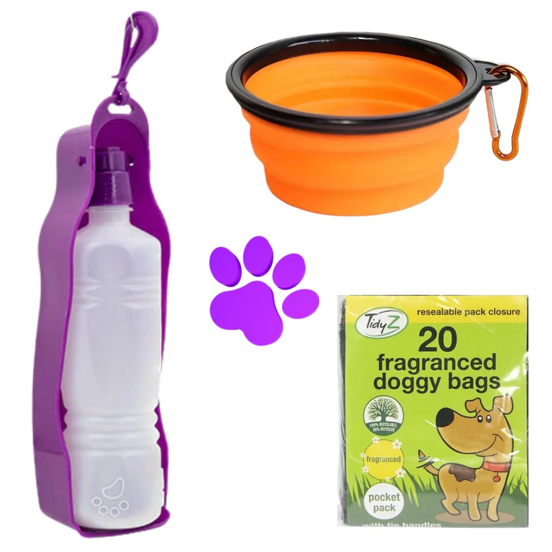 Pet Travel Kit – Bowl, Water Bottle, Toy & 20 Eco Doggy Bags – Compact Bundle