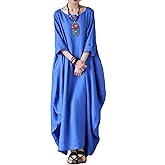 Celmia Autumn Solid Loose Long Maxi Dress Cotton Caftan