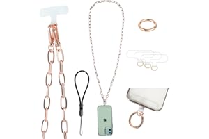 Casecond Crossbody Phone Lanyard Chain Shoulder Cell Phone Strap Charm Neck with Wrist Strap Finger Grip 3 Pad Patches Tether Anti Theft Universal for iPhone 15 Pro Max 14 13 12 11 Samsung Rose Gold