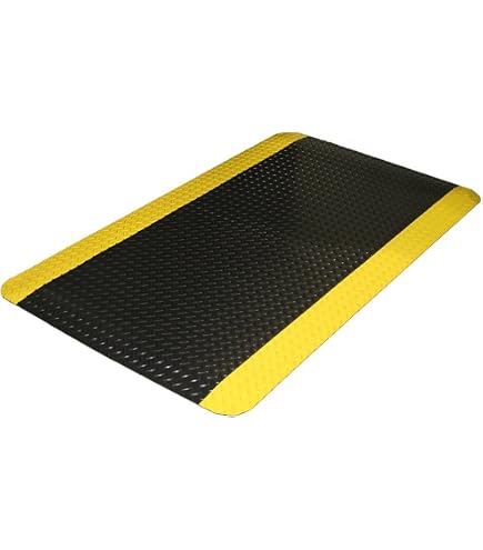 Diamond-DEK Anti-Fatigue Floor Mat - 2x3 Feet, 7/8" Thick Vinyl Sponge Mat With Yellow Border For Kitchens & Garages