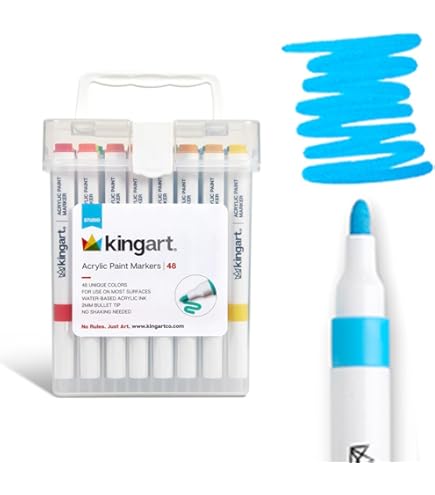 KINGART Acrylic Paint Markers - 12 Colors Brush Tip For Rock, Wood, Glass & Fabric Crafts