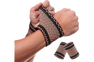 ANHOGEU Copper Wrist Compression Brace (2Pcs), Elastic Wrist Support Sleeve Wrist Braces for Tendonitis, Arthritis, Carpal Tunnel Pain Relief, Soft Wrist Wrap Wristbands for Sport, Fitness, Workout, Typing(S)