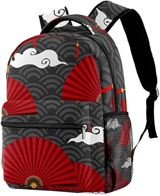 Amazon Anmumi リュックサック キッズリュック 大容量 学生 子供 波 扇子 和風 バックパック 女の子 男の子 通学 かわいい リュックサック