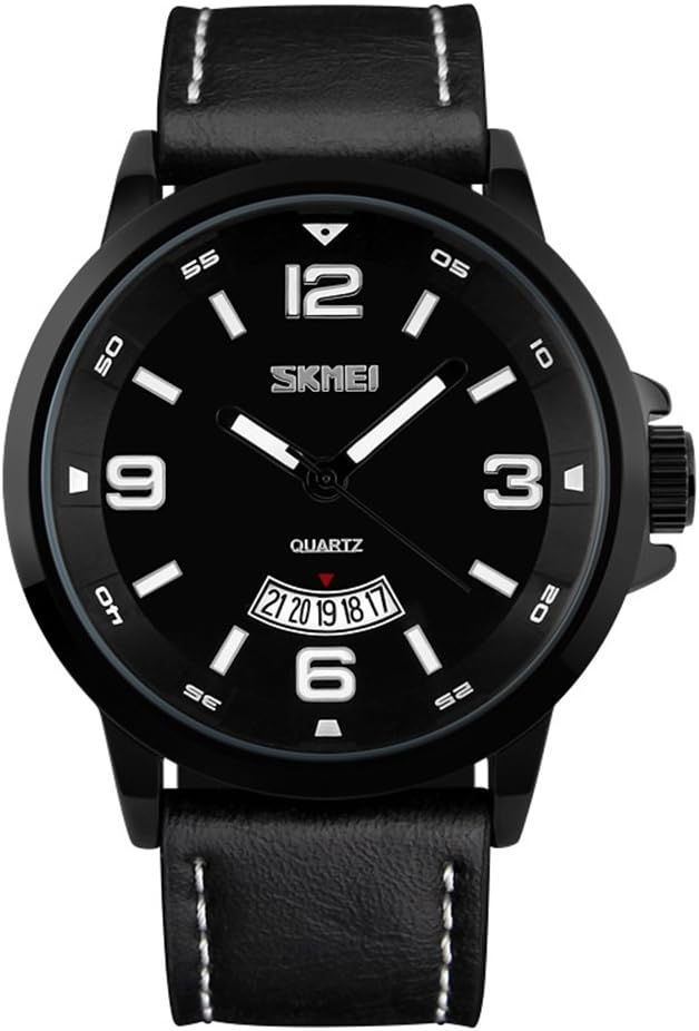 50 Meters Waterproof Quartz Fashionable Men Watch with Date Function with Genuine Leather Band