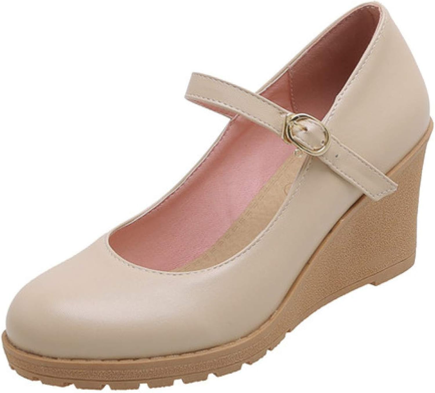 Women's Buckle Strap Mary Jane Oxfords Pumps Round Toe Wedge High Heel