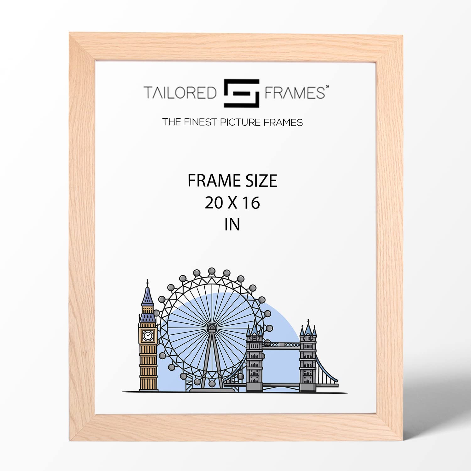Tailored Frames Natural Oak Wood 20" x 16" Single Picture Frames | Wall Hanging Type | Photo Frame Without Mount