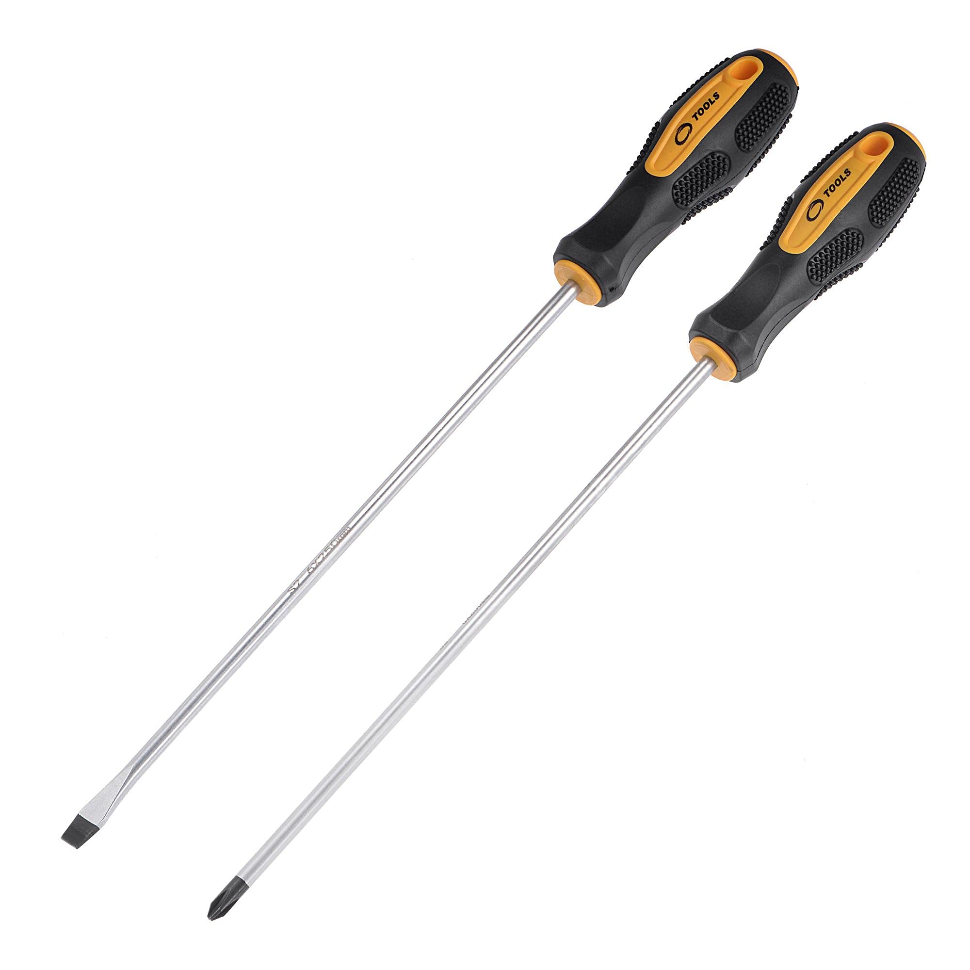 sourcing map #2 Phillips / 7mm Slotted Magnetic Screwdriver Set, 10" S2 Steel Round Shaft Non-Slip Black+Yellow Handle