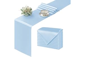 Manyshofu 12Pcs Satin Baby Blue Table Runner - 12 x 72 Inch Long Size, Party Table Runner Decor Bright & Smooth Wedding Decorations Table Runner for Banquet Chef Birthday Buffet Dinner Graduations
