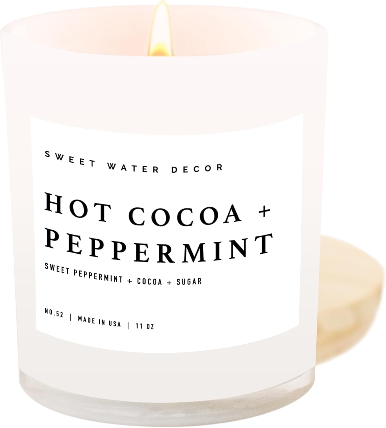 Candles & Holders - Sweet Water Decor Hot Cocoa + Peppermint Soy Candle | Chocolate, Peppermint, and Vanilla Holiday Scented Candles for Home | 11oz White Jar + Wood Lid, 50+ Hour Burn Time, Made in the USA