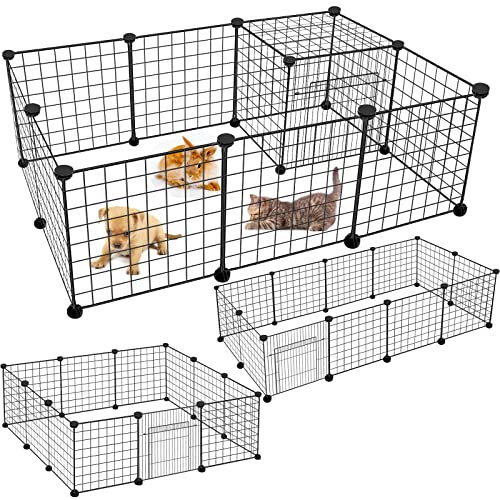 Kokila Corral para Mascotas, Valla para Perros con Puerta, Jaula de Conejo, Jaulas de Cobayas, Valla de Alambre de Metal Portátil para Interiores y Exteriores, 12 Paneles de Metal para Mascotas, Negro