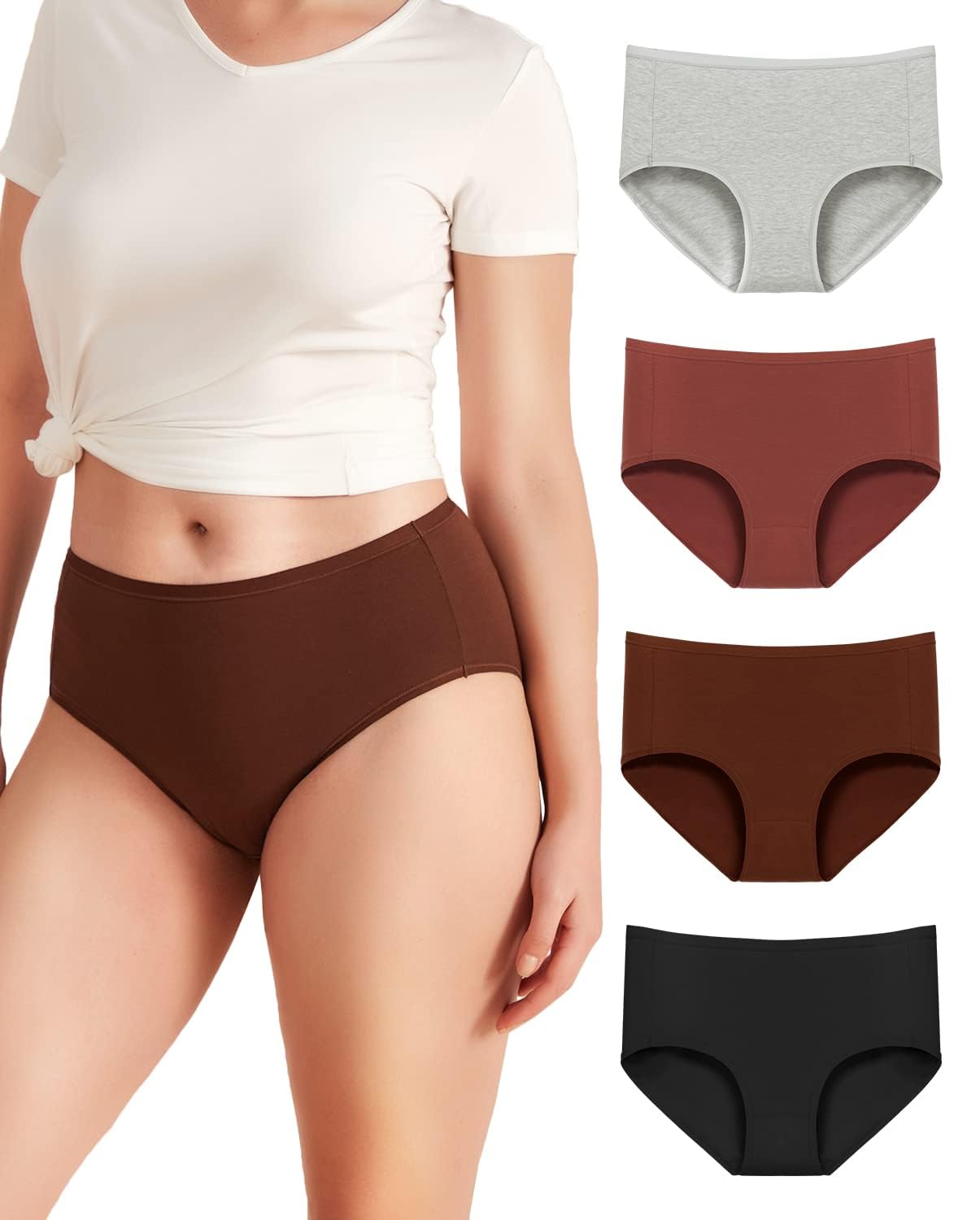 Photo 1 of Reshinee Cotton Women's Underwear High Waisted Breathable Full Briefs Soft Ladies Panties Underpants 4 Pack