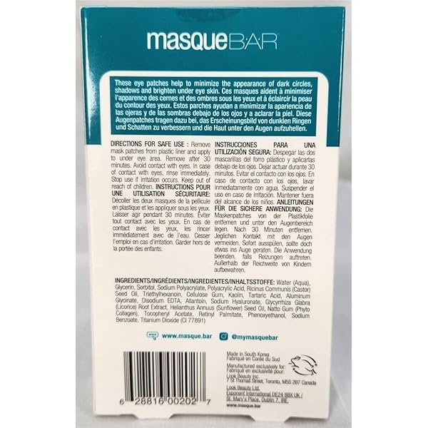 MASQUE BAR EYE MASK PATCHES DARK CIRCLE REDUCER (5 PAIRS) — KOREAN UNDER EYE SKIN CARE TREATMENT — DIMINISHES THE APPEARANCE OF UNDER EYE DARK CIRCLES & PREVENTS PREMATURE SIGNS OF AGING — MOISTURIZES