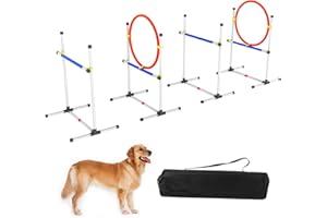 AHAILUOO 4-Piece Set of Hurdle Jump+2 Jump Loops, Adjustable Indoor and Outdoor Dog Agility Training Equipment, for Agility Practice, Comes with a Handbag (White)