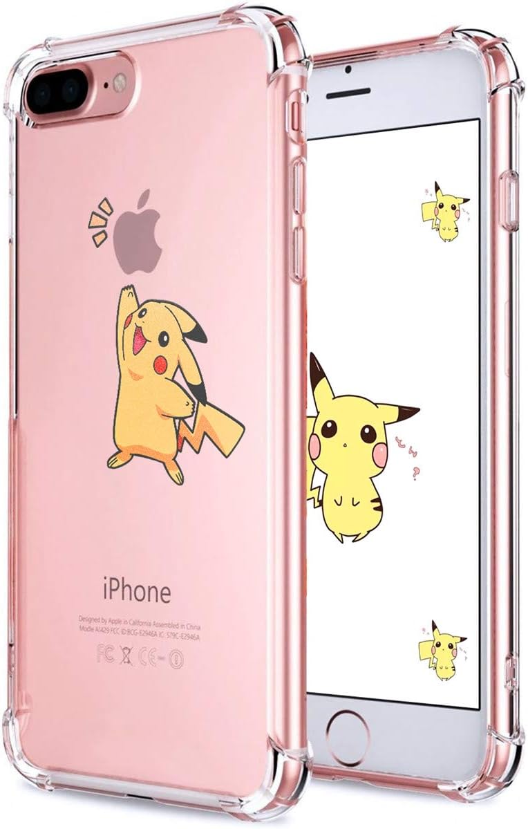 Allsky Case for iPhone 8 Plus /7 Plus 5.5",Clear Cartoon Design Pattern Soft Cute Fun Ultra-Thin Designer Cover,Kawaii Kids Girls Animal Skin Creative Shockproof Funny Cases for iPhone 8Plus Pikachu