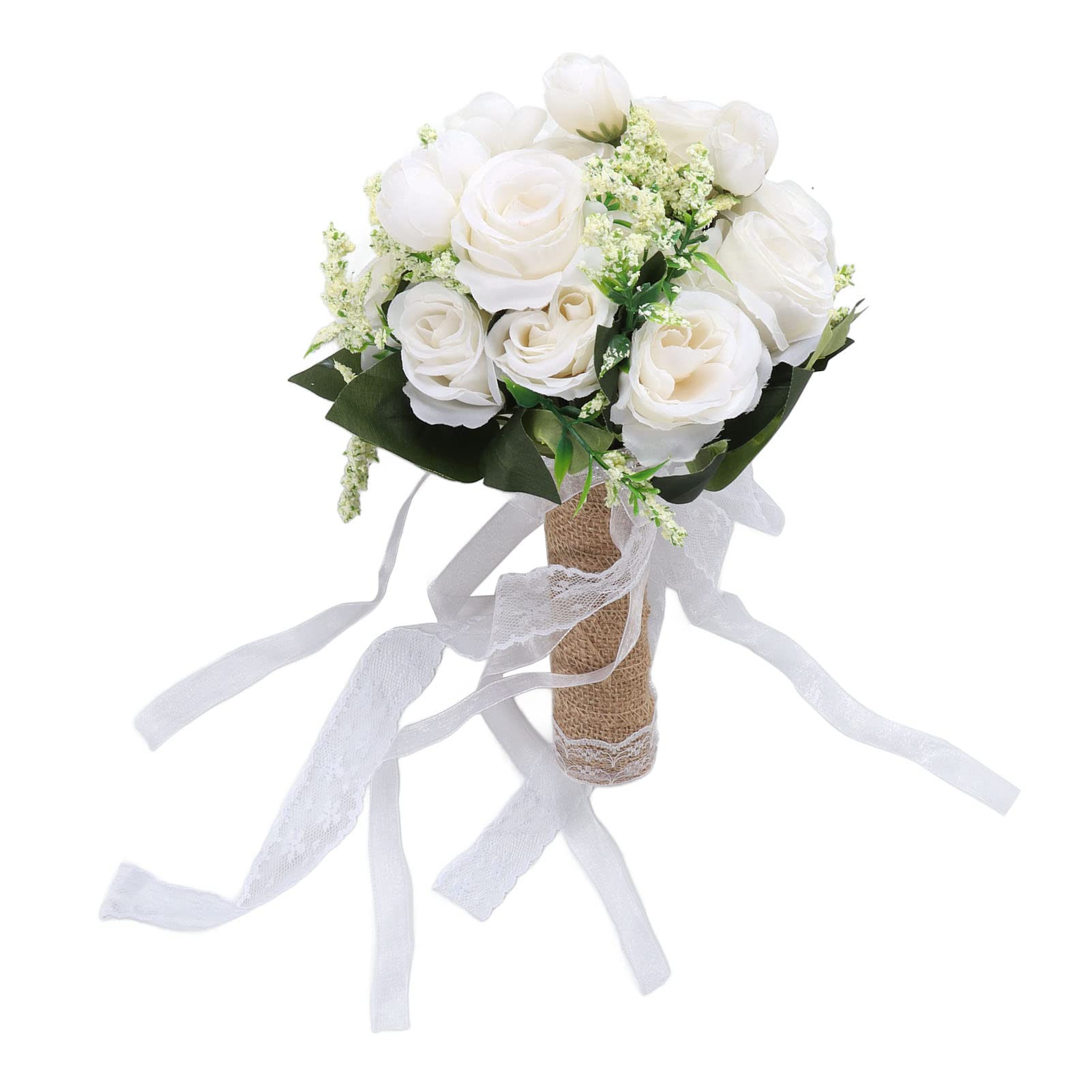 TOPINCN Wedding Bouquet For Bride Artificial Bridal Bouquet Holder Lifelike Holding Flowers Elegant Decorative Bridal Bouquet For Wedding Photography (Milky White)
