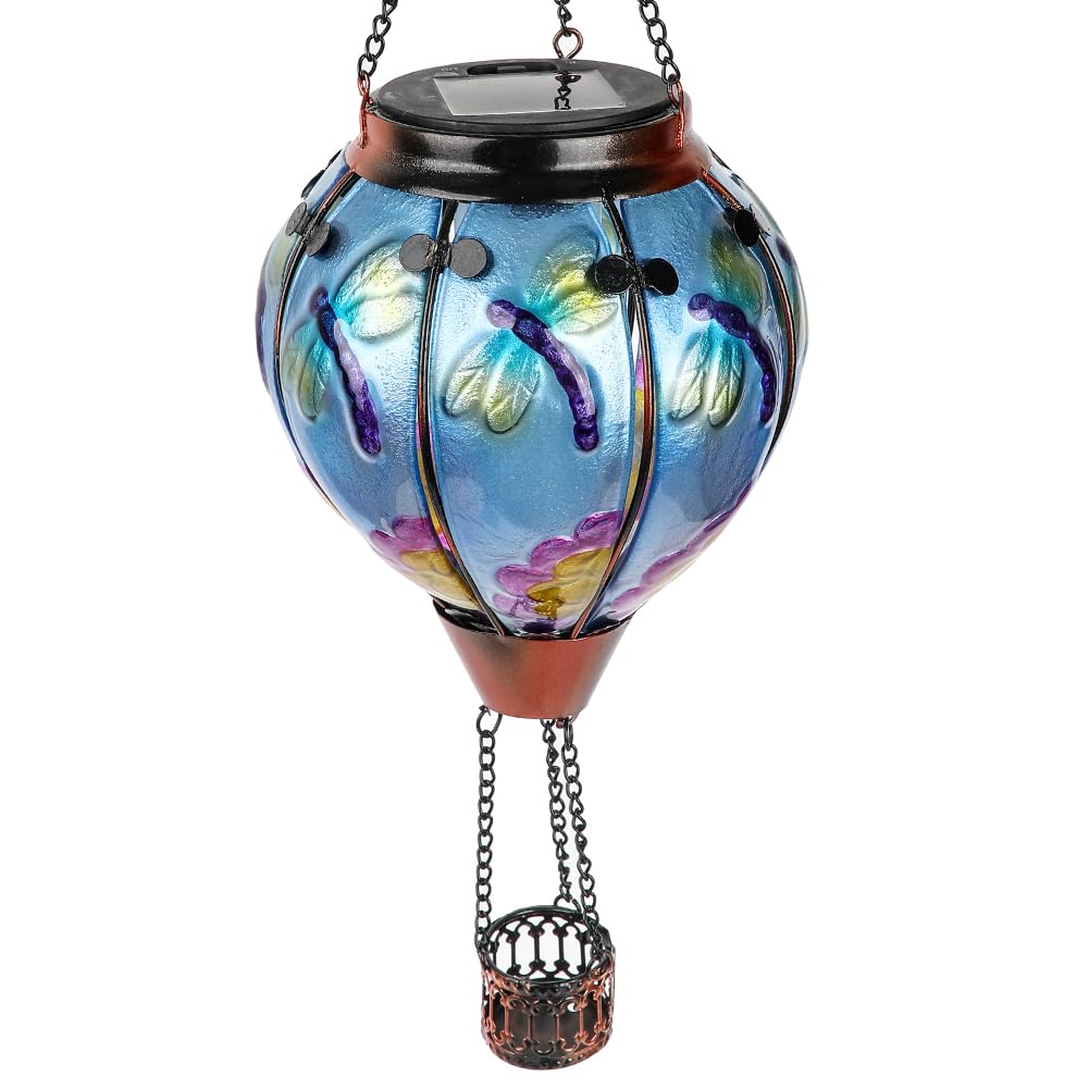 Photo 1 of TEYIGARDEN Hot Air Balloon Solar Lantern with Flickering Flame, Glass Hanging Garden Lights Outdoor Waterproof for Tree Yard Patio Mother's Day Gift, 18" H Dragonfly
