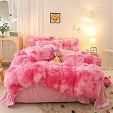 Gusuhome Shaggy Plush Duvet Cover Set Ultra Soft Fluffy Comforter Cover Set Luxurious Fuzzy Quilt Cover Set Bedding Set 3Pcs (1Duvet Cover + 2Pillow Shams) with Zipper Closure (Full,Pink)