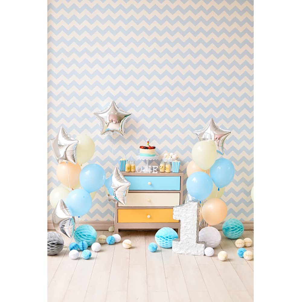 Aoihrraan 3x5ft Kids 1st Birthday Backdrop Paper Flower Balloons Wood Floor Cake Table Photography Background for Girls Boys Birthday Celebration Children Room Party Decoration Photo Studio Props