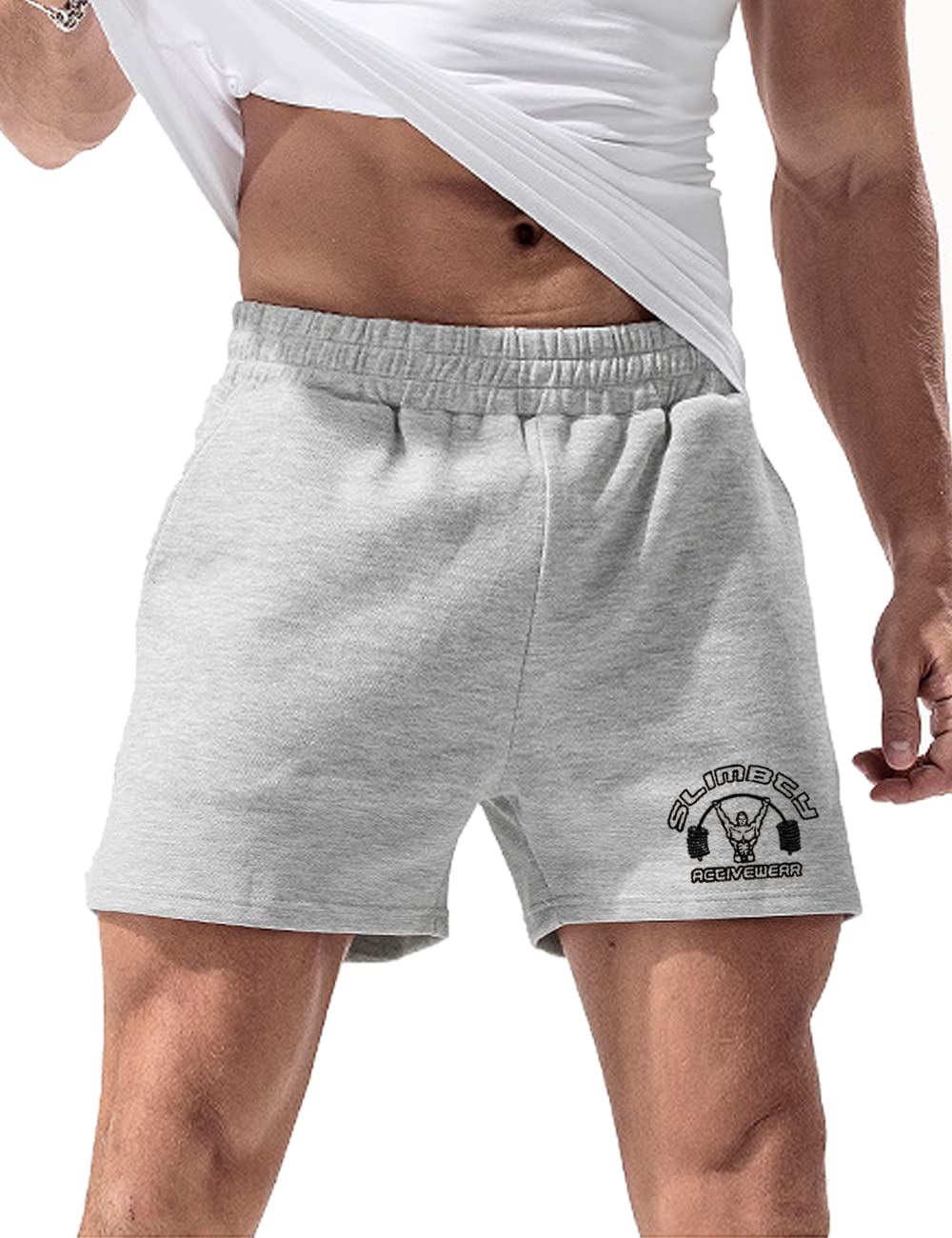 Men's Sport Bodybuilding Shorts 5" Inseam Inside Drawstring Closure Grey XL