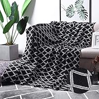 MoMA 100% Cotton Black Cable Knit Throw Blanket for Couch Bed Sofa Chair, Black White Stripe Reversible Decorative Knitted Blankets,51"x 63" Size