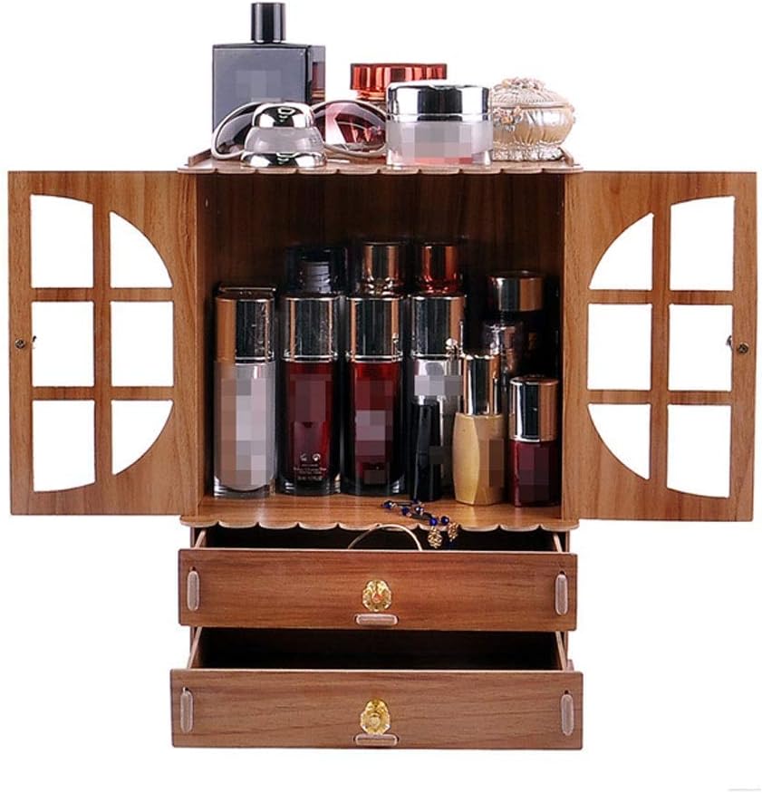 Happy dumplings Makeup Storage Box Extra Large DIY Desktop Creative Wood Finishing Cosmetic Storage Box Adjustable Cosmetic Display Stand,Brown