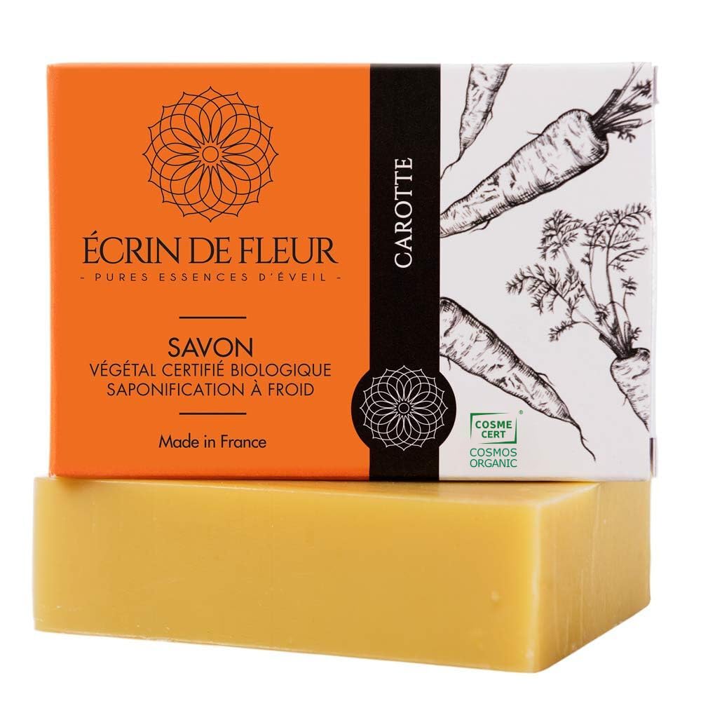 Écrin de Fleur – Carrot Soap for Delicate Skin, COSMOS Organic & Nature et Progrès Certified, Cold Process Handmade in France, 90g