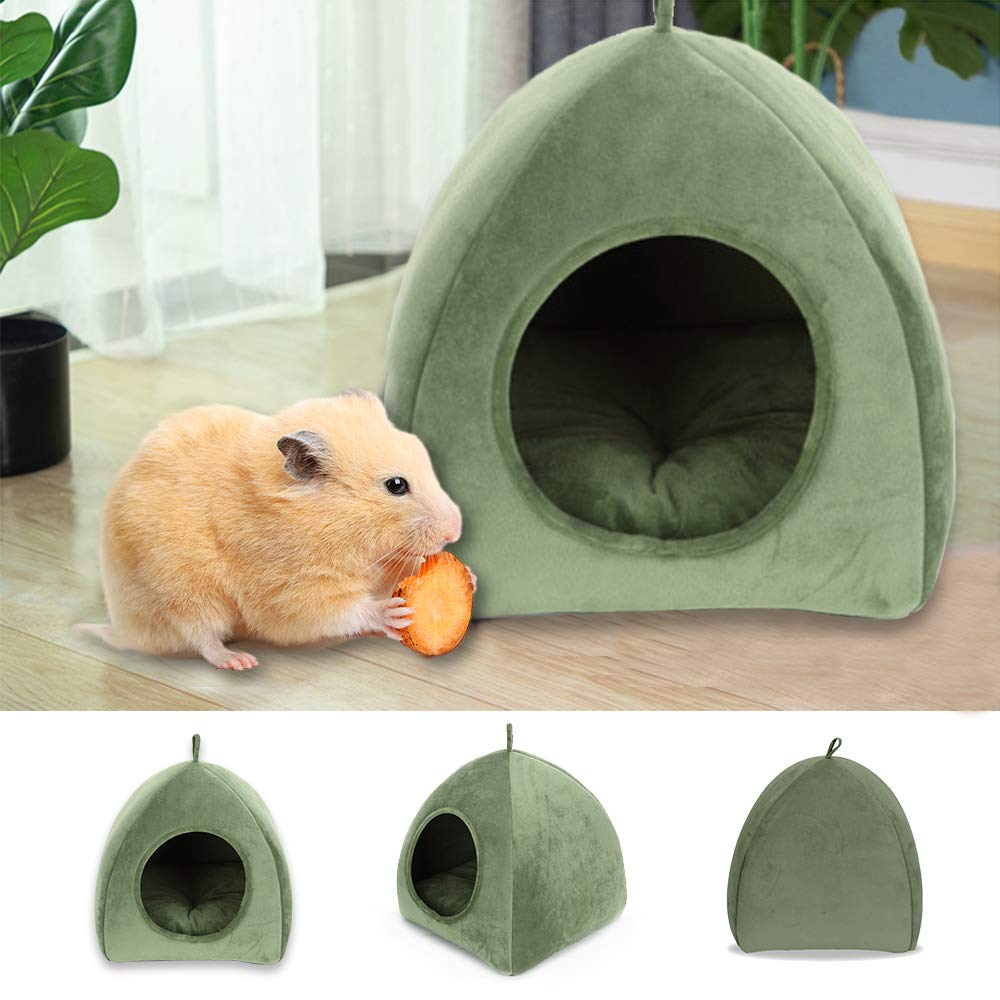 YANGWX Winter Warm Small Animals Bed, Pet Cave Pet Bed with Removable Pad, Machine Washable Cozy Hideout, Rabbit Guinea Pig Hamster House Bed Chinchilla House Cage Nest (20x16CM,Hole 10cm,Green)