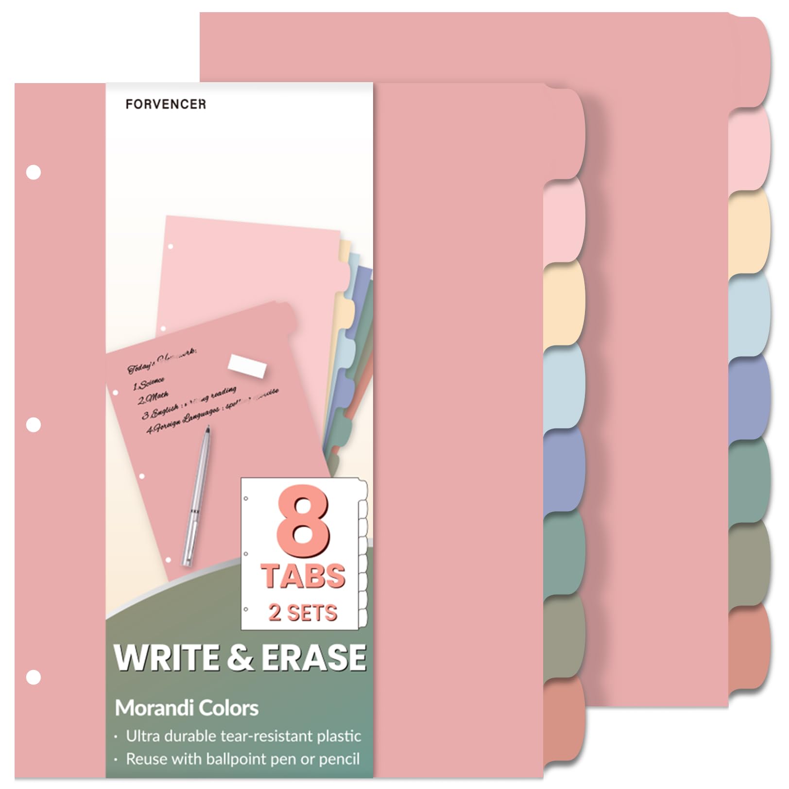 Photo 1 of Forvencer 8-Tab Binder Dividers with Tabs, Big Tabs, Write&Erase Plastic Dividers for 3 Ring Binder, Binder Tabs for Organizers, 3 Ring Binder Dividers with Tabs for School Office (Muted, 2 Set)