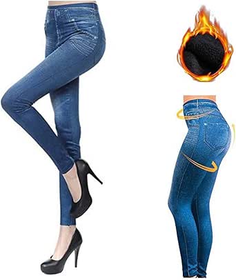 Amazon.com: Pantalones de mezclilla de lana térmica, pantalones vaqueros  falsos sin costura forro polar Leggings mujeres : Ropa, Zapatos y Joyería