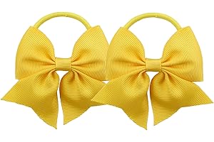 LDDCX Baby Girls' Hair Ties with Bows for Toddler Ponytail Holders Small Hair Ties (Yellow, 2PCS)