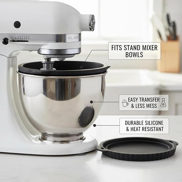 SILICONE BOWL LINERS FOR 5 QT KITCHENAID MIXERS – NON-SLIP STAND MIXER ITH LINER WITH LIDS, HEAT-RESISTANT KITCHEN AID SILICONE INSERT, EASY TO CLEAN, PROTECTS MIXING BOWL (BLACK)