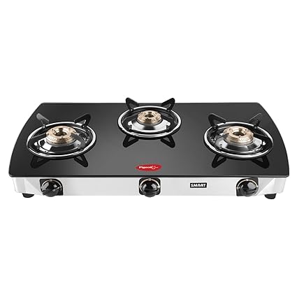 Pigeon by Stovekraft Blackline Oval Stainless Steel Glass Top 3 Burner Gas Stove, Black