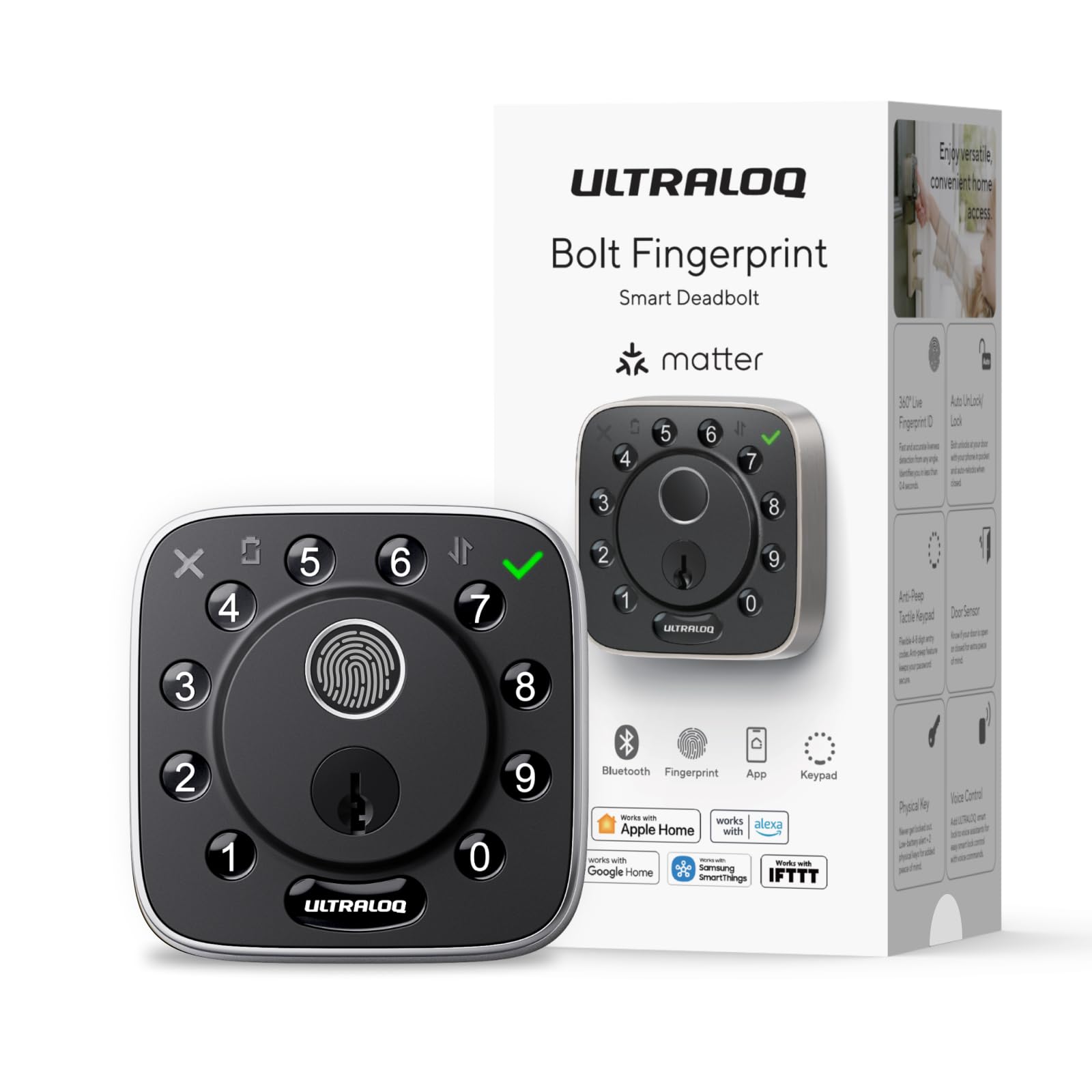 Photo 1 of ULTRALOQ Bolt Fingerprint Smart Lock with Matter Over Thread, Works with Apple Home, Alexa, Google, SmartThings, Auto Lock Deadbolt, App Control, BHMA Certified, Easy Install, 1Year Battery