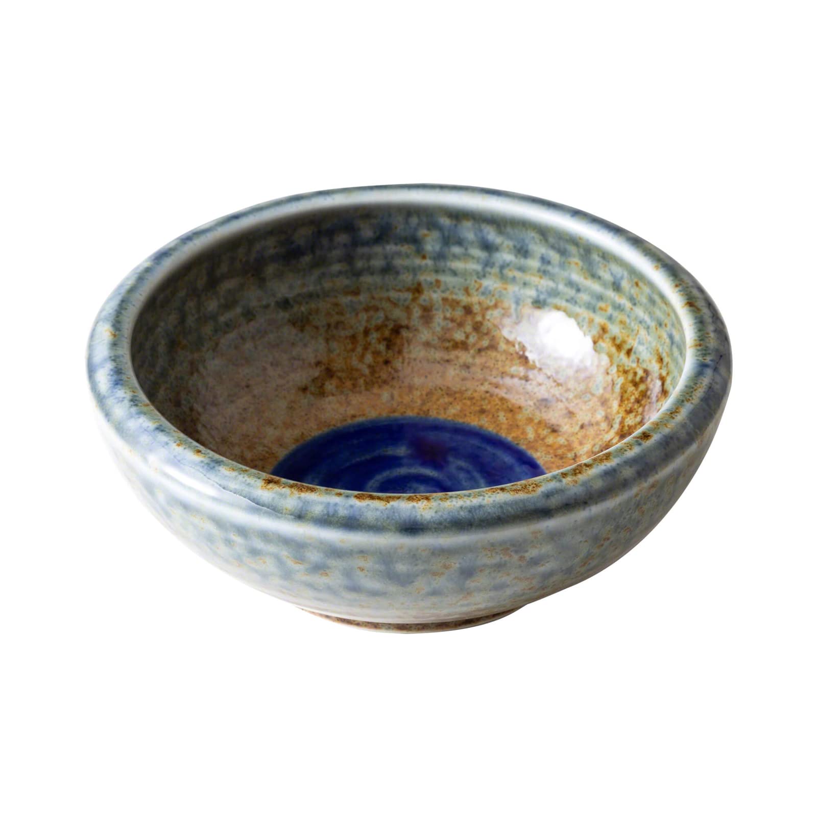 Wazakura Minoyaki Series Small Round Glazed Ikebana Flower Vase Made in Japan, Handpainted Floral Arrangement Pottery Supplies (Brown and Blue)