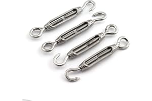 JCBIZ 4pcs M4 Turnbuckle Screw Hook to Eye Strainer Fence CO Open Body Draw-in Bolt 304 Stainless Steel Adjustable Wire Rope Tensioner