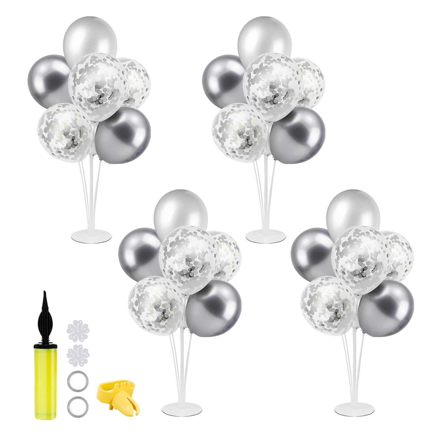 Photo 1 of ZJDHPTY Silver Balloon Stand Centerpiece Table Decorations for 25th Wedding Anniversary Birthday Bridal Shower Father's Day Mother's Day Platinum Party Decorations(Silver gray set4)