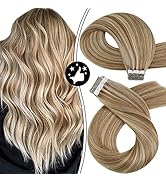 Tape in Extensions Human Hair, Moresoo 18inch Blonde Highlighted Tape in Hair Extensions Human Ha...