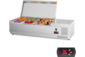 FREEZLABS Refrigerated Condiment Prep Station 40inch 28 QT Sandwich Prep Table with 304 Stainless 2 * 1/6 pans,1 * 1/3 pan,1 * 1/2 pan, 186W Rated Power, Auto Defrost, Salad Bar