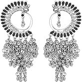 Vintage Indian Jhumki Bell Tassel Dangle Drop Earrings for Women Cubic Zirconia Peacock Bird Oxidized Ethnic Traditional Jhumka Earring Boho Jewelry Gifts