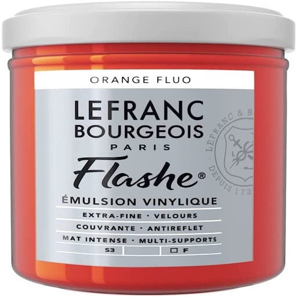 Lefranc Bourgeois Flashe, Extra-Fine Acrylic Vinyl Emulsion, Artists Quality, Fluorescent Orange, 125ml Pot