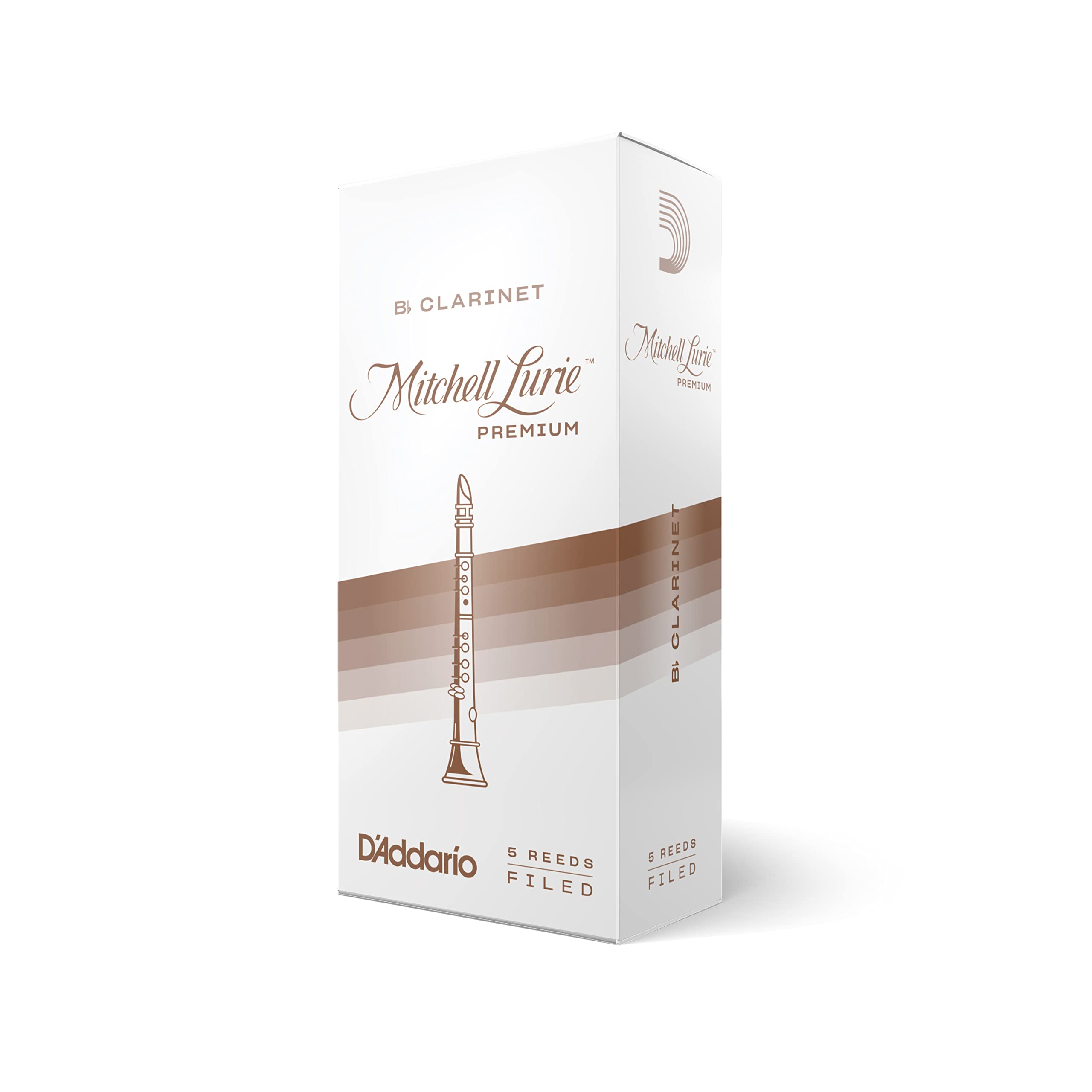 Photo 1 of D'Addario Woodwinds Mitchell Lurie Premium Bb Clarinet Reeds - Filed, Featuring Thinner Tip, Thicker Spine - Strength 2.0, 5-Pack