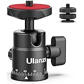 Mini Ball Head, ULANZI H28 Panoramic Tripod Head + Dual Hot Shoe Mount DSLR Camera Mount Adapter Photograph Attachment Access